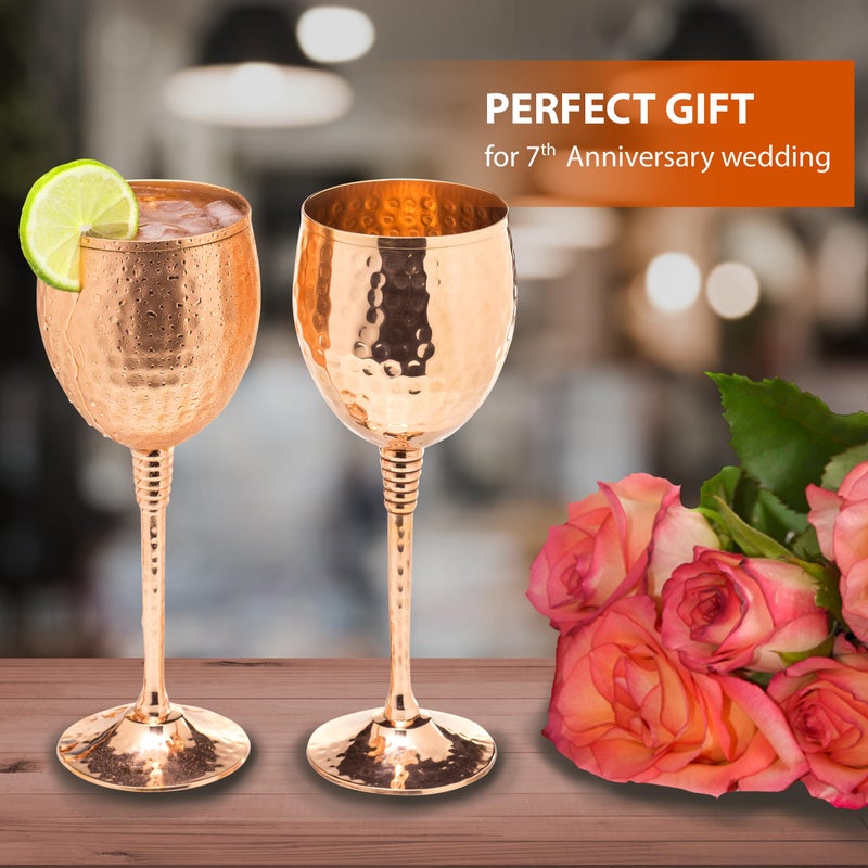 Mosscoff Copper wine glasses set of 2 â€“ 11oz gleaming 100% solid hammered copper wine cups on brass copper plated stems â€“ a gift for men and women â€“ great glasses for red or white wine and Moscow mules - Image 5